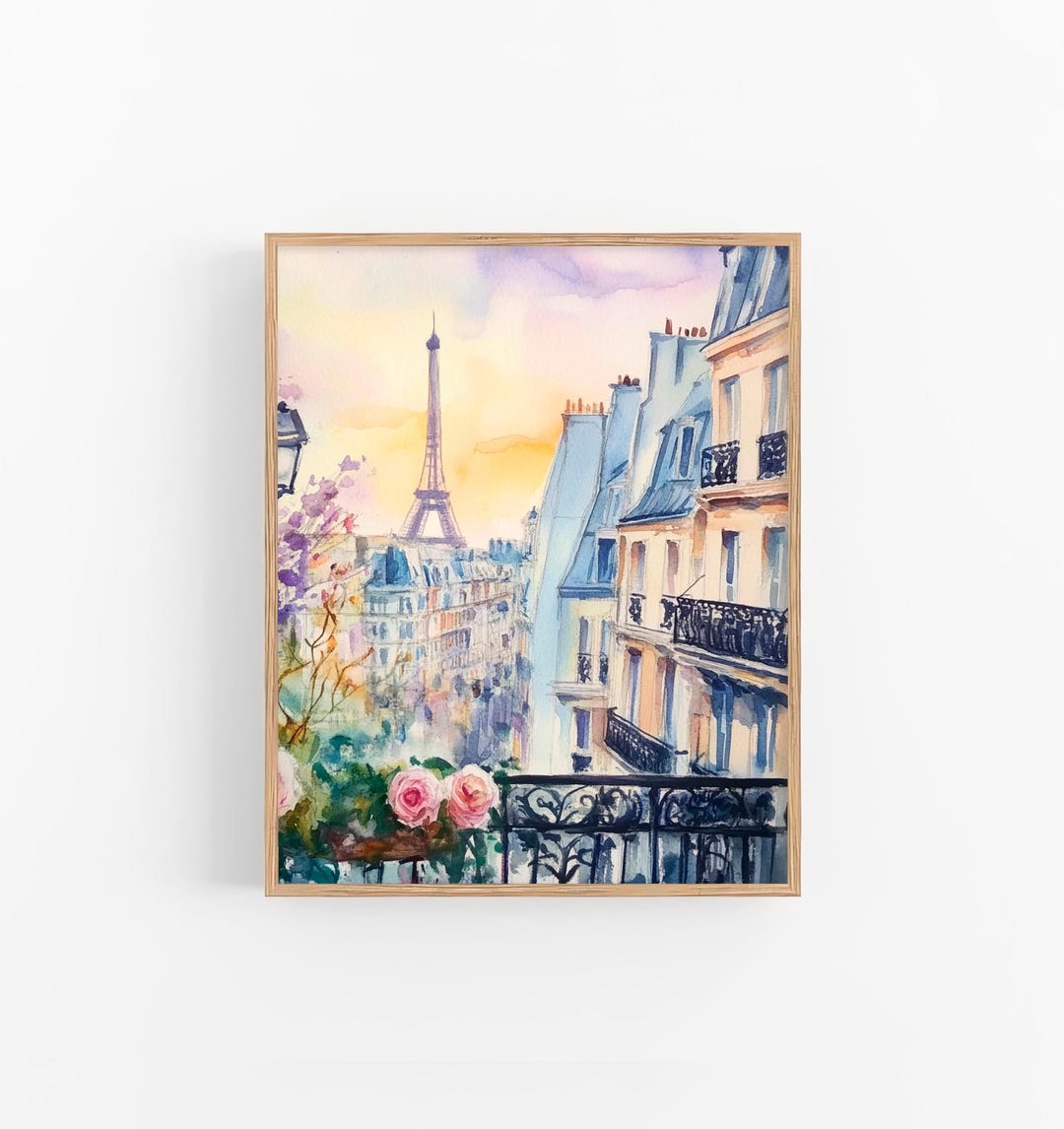 パリのバルコニー水彩画 エッフェル塔 ウォールアート フランス都市