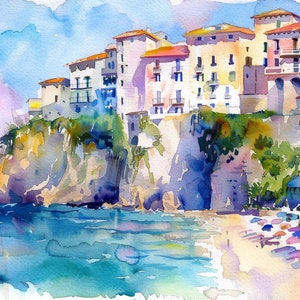 Kalabrien Malerei Tropea Strand Aquarell Kunstdruck Italien Wand Kunst Dekor von FeelingPrints