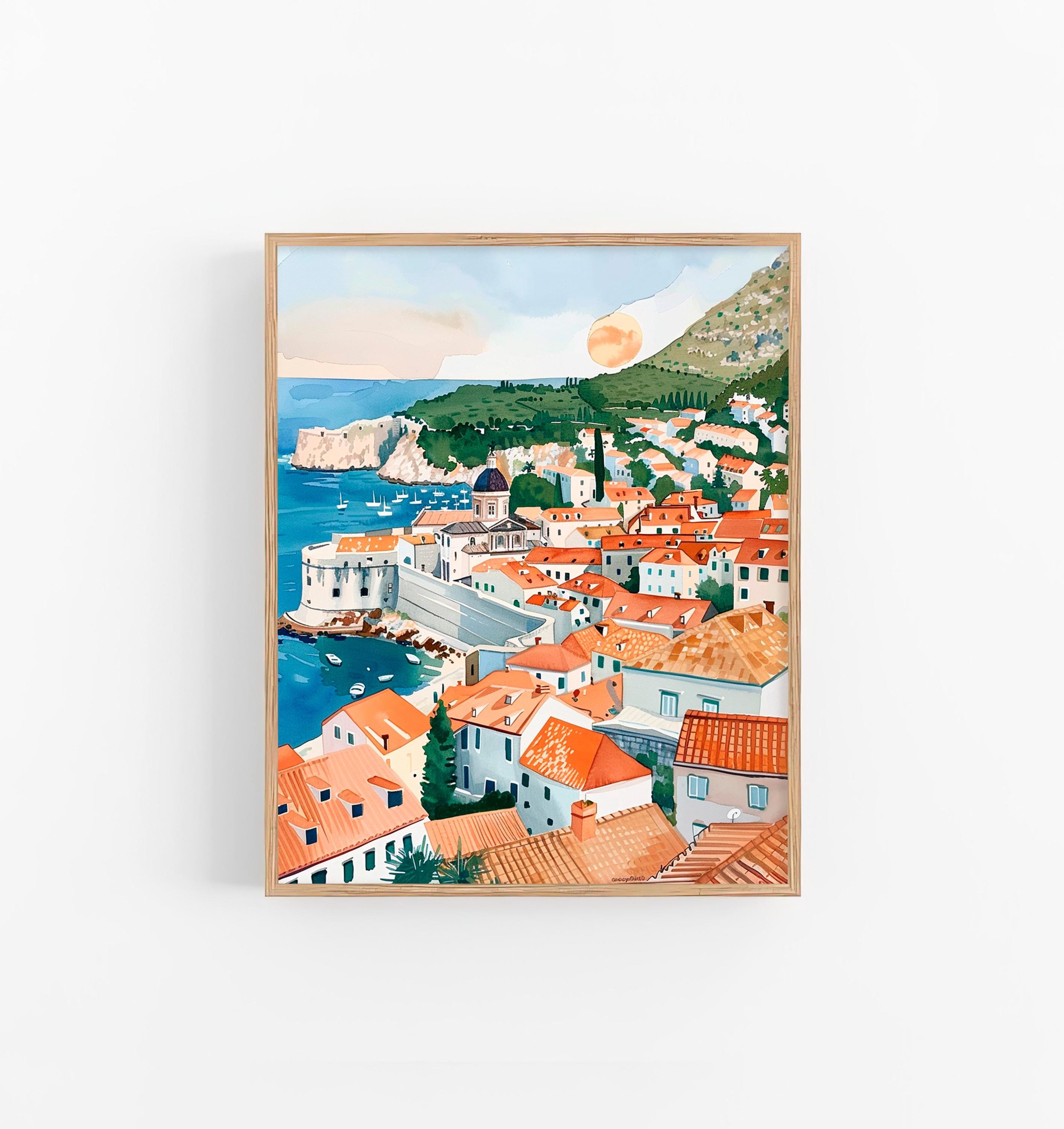 Croatia Art Print Dubrovnik Watercolor Painting Cityscape Art Poster Travel Gifts by FeelingPrints