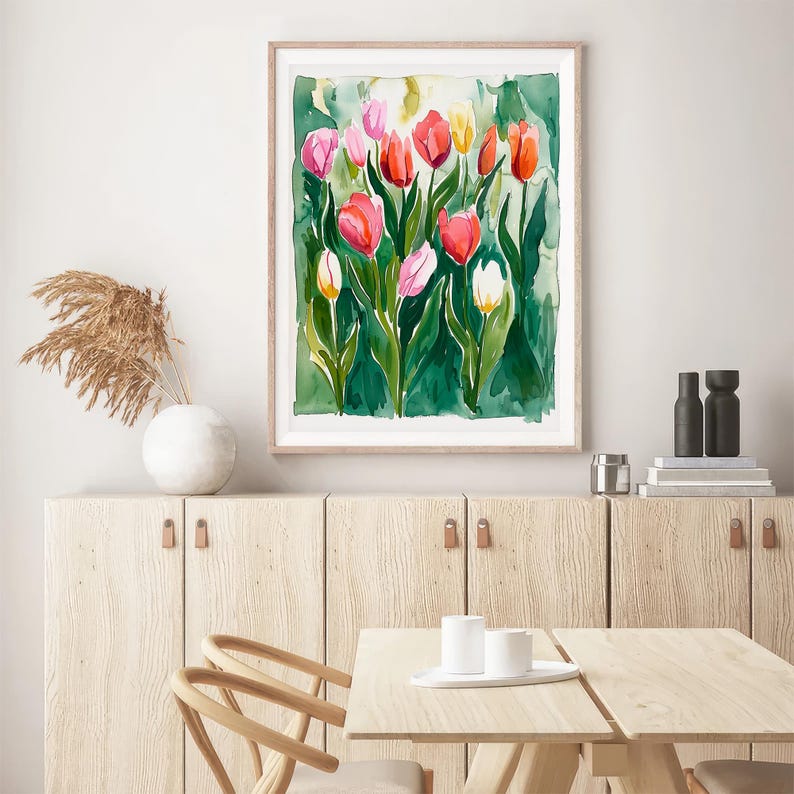 Tulip Flowers Art Print Flowers Watercolor Painting Floral Wall Art ...