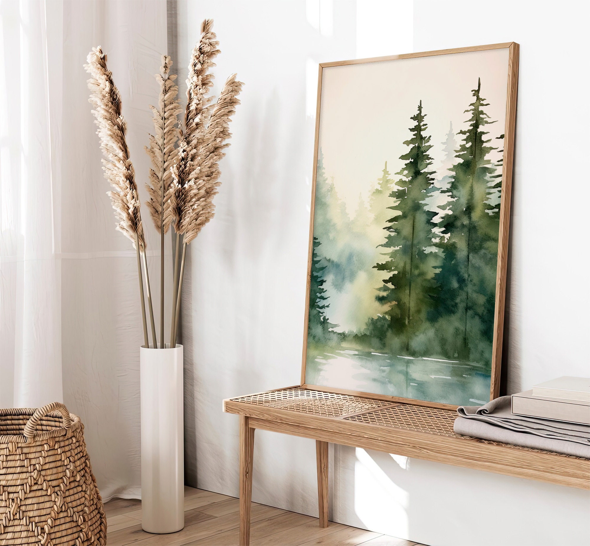 Tahoe Lake Art Print Pine Trees Painting Foggy Lake Watercolor Artwork ...