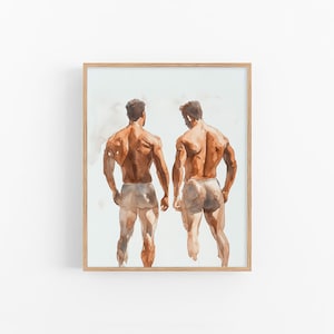 Male Friendship Watercolor Painting Gay Boyfriends Watercolor Art Print Male Butts Art Decor Gift for Him by FeelingPrints
