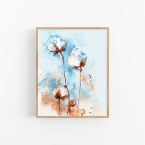 Cotton Flowers Watercolor Painting Botanical Art Print Floral Wall Art Print Kitchen Rustic Wall Decor by FeelingPrints