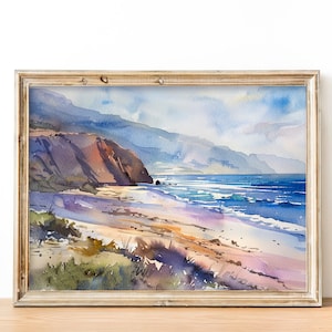 California Seascape Watercolor Painting California Coastline Painting Beach Wall Decor Gifts by FeelingPrints