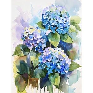 Blue Hydrangea Flowers Watercolor Art Print Floral Art Print Spring Art Decor Kitchen Wall Art Gifts for Her by FeelingPrints