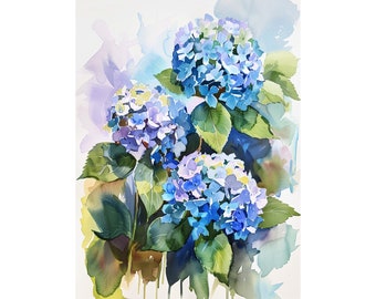 Blue Hydrangea Flowers Watercolor Art Print Floral Art Print Spring Art Decor Kitchen Wall Art Gifts for Her by FeelingPrints