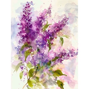 ライラックの花の水彩画 春の花のアートワーク 素朴なキッチンの壁アート 草原のプリント装飾 母の日ギフト FeelingPrints