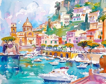 Sorrento Watercolor Painting Italian Cityscape Art Print Italy Wall Art Decor Travel Gifts by FeelingPrints