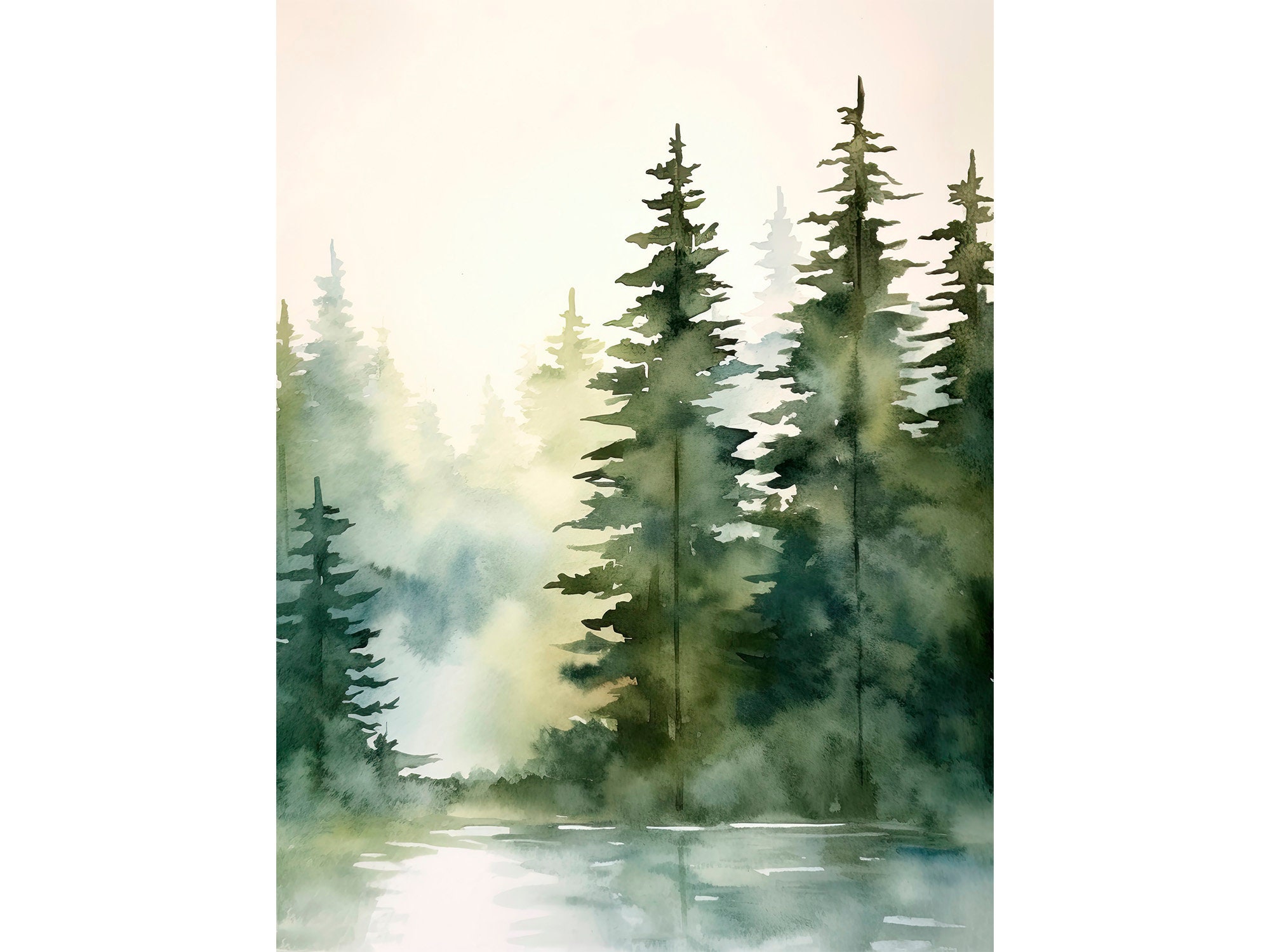 Tahoe Lake Art Print Pine Trees Painting Foggy Lake Watercolor Artwork ...