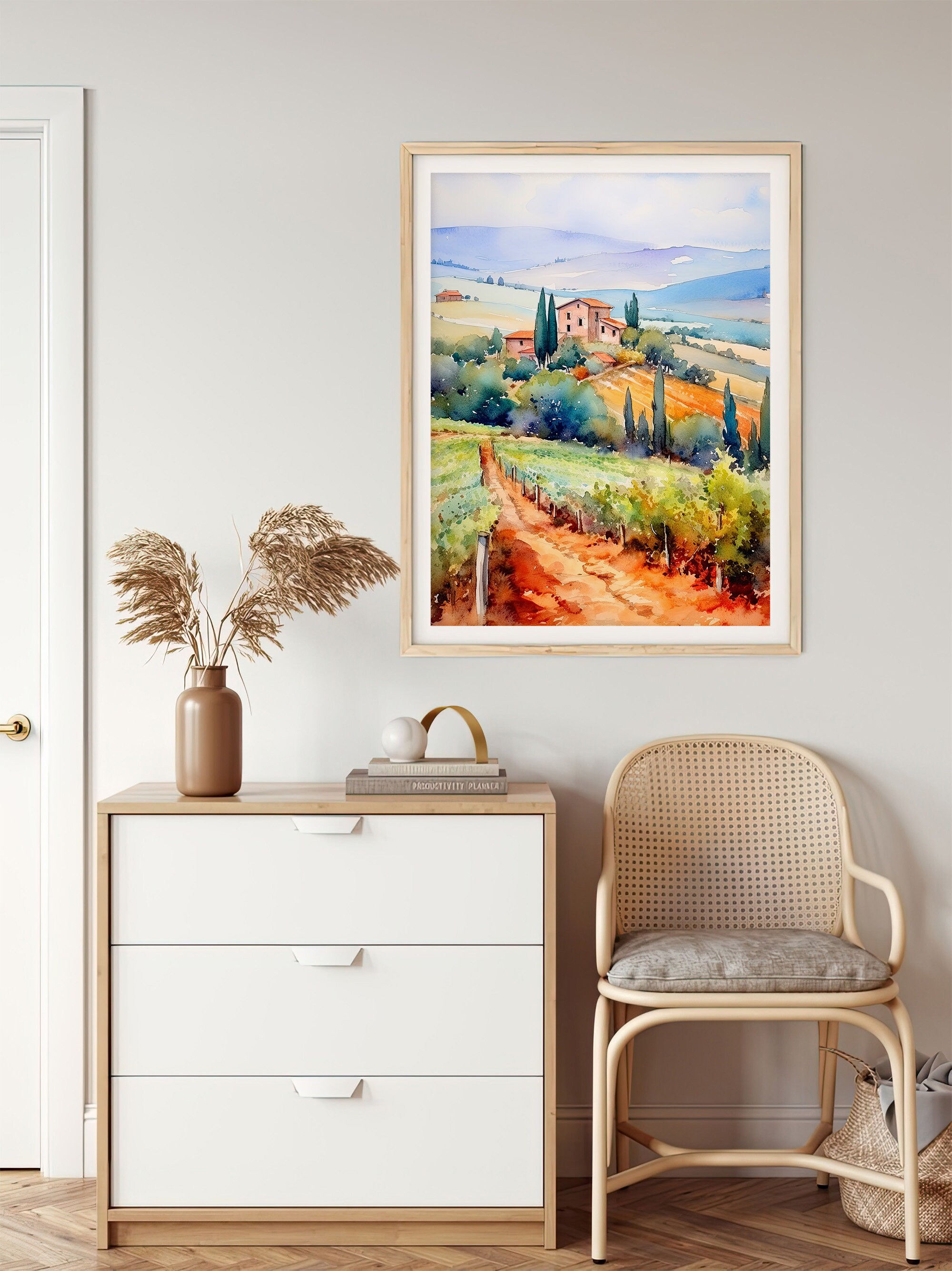 Tuscany Winery Watercolor Art Print Italy Landscape Painting - Etsy