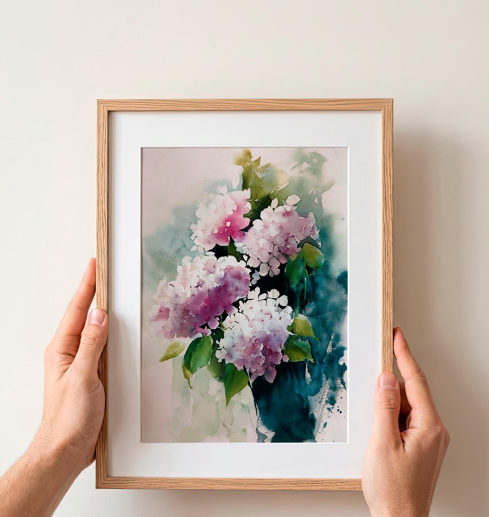 Pink Hydrangea Watercolor Print Floral Wall Art Soft Botanical Painting ...