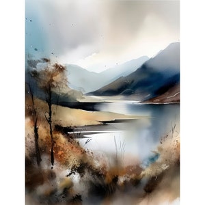 スコットランドの絵画 スコットランド高地の風景 水彩画アートプリント 山のアートワーク フィーリングプリント