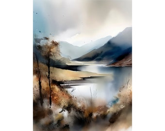 Scotland Painting Scottish Highlands Landscape Watercolor Art Print Mountain Artwork by FeelingPrints