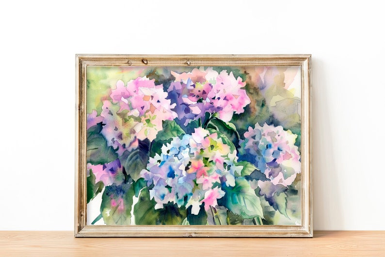 Hydrangea Watercolor Art Print Floral Painting Spring Decor for Home Rustic Wall Art Gifts for Her by FeelingPrints image 2