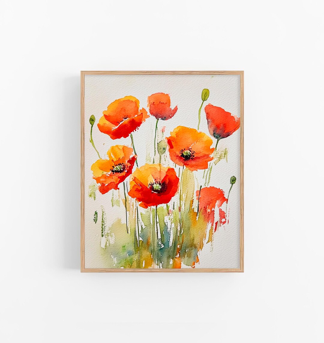 Poppies Watercolor Painting Floral Art Print Meadow Flowers Wall Art ...