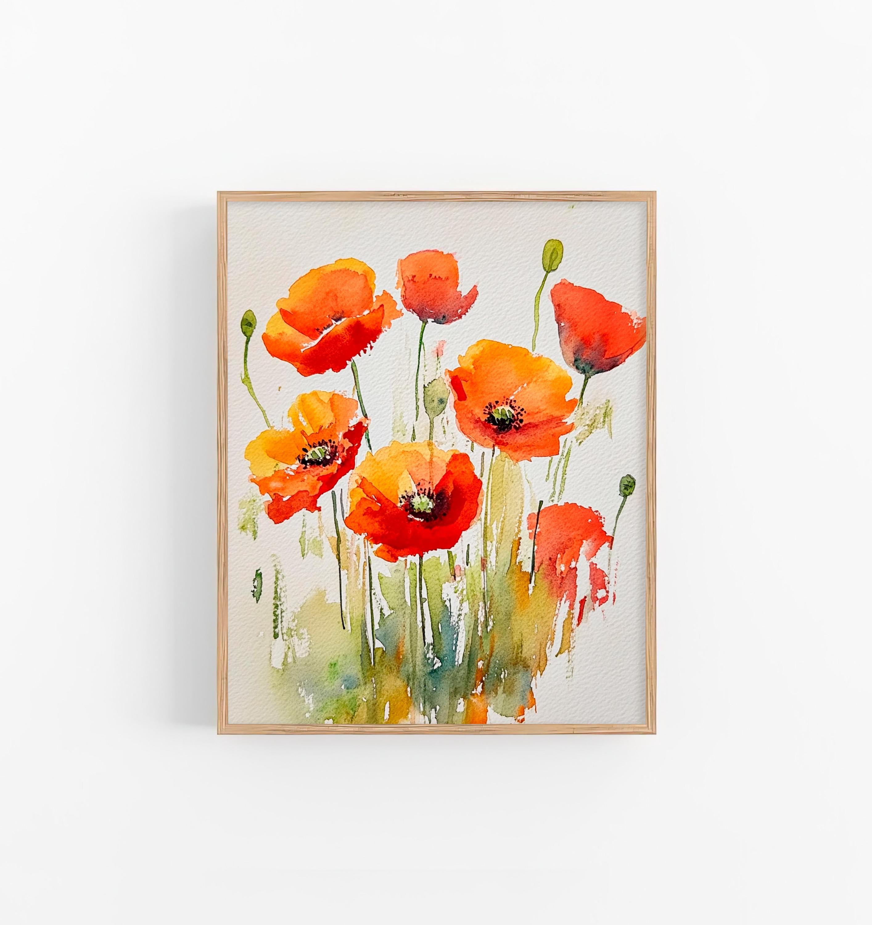 Poppies Watercolor Painting Floral Art Print Meadow Flowers Wall Art ...