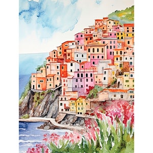 Manarola Watercolor Art Print Italy Cityscape Painting Cinque Terra Travel Art Poster Travel Gifts by FeelingPrints