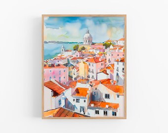 Lissabon Aquarell Kunstdruck Portugal Stadt Aquarell Malerei Reise Kunstdruck von FeelingPrints
