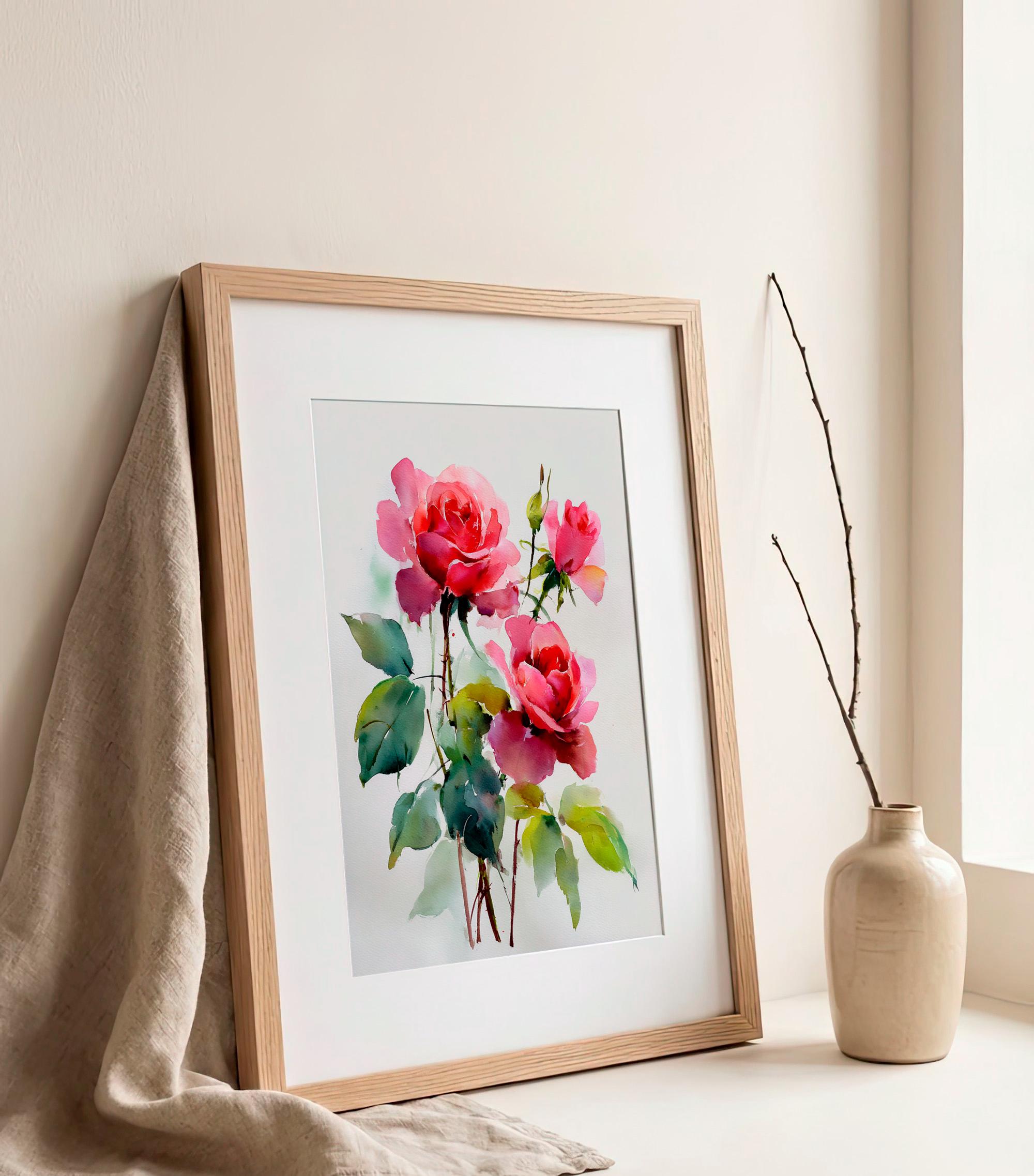 Pink Rose Watercolor Painting Rose Flowers Art Print on Paper Floral ...