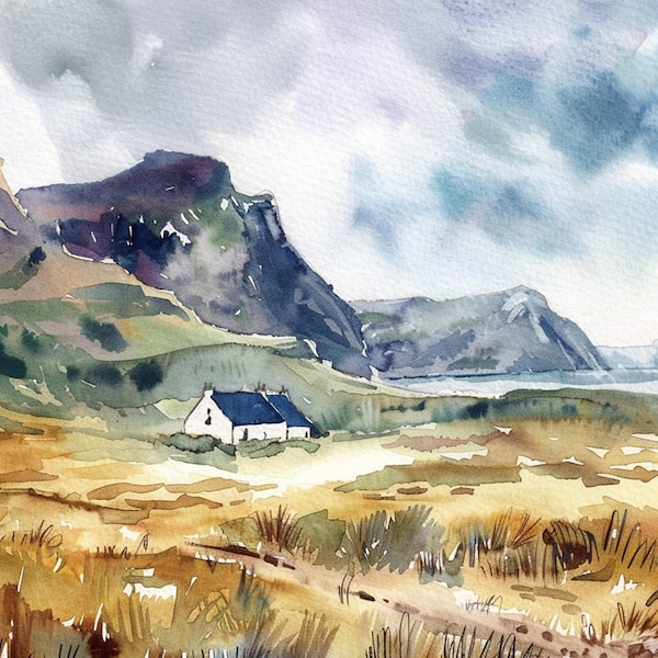 Isle Of Skye Painting Scotland Countryside Art Print Scottish Neutral Landscape Wall Decor Rustic Wall Art Gifts by FeelingPrints