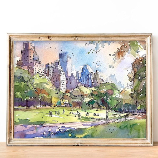 Central Park Watercolor Painting New York Cityscape Watercolor Art Print NYC Wall Art Print Gifts by FeelingPrints