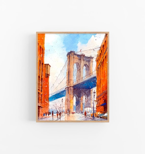 ブルックリン橋の水彩画 ニューヨーク市 ウォールアート 都市風景 