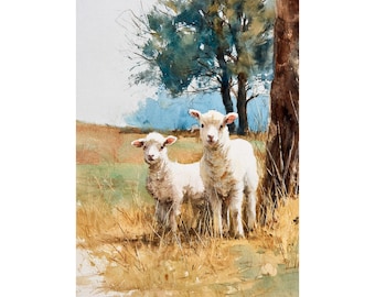 Sheep Watercolor Print Farm Animal Wall Art Nursery Decor Cottage Farmhouse Gift