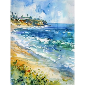 Stampa artistica ad acquerello di La Jolla, paesaggio marino di San Diego, decorazione da parete con costa, di FeelingPrints