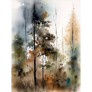 Foggy Forest Watercolor Art Print Pine Trees Painting Vermont Landscape by FeelingPrints