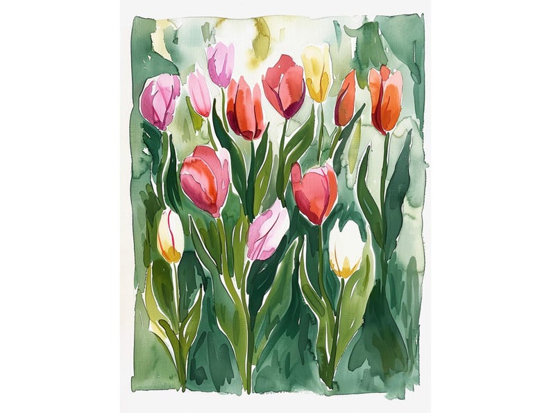 Tulip Flowers Art Print Flowers Watercolor Painting Floral Wall Art ...