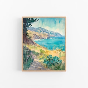 Big Sur Coastline Watercolor Art Print California Watercolor Painting Travel Gifts by FeelingPrints