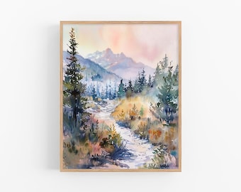 Jackson Hole Mountains Painting Snake River Art Print Watercolor Mountains Wall Art Decor Travel Gifts by FeelingPrints