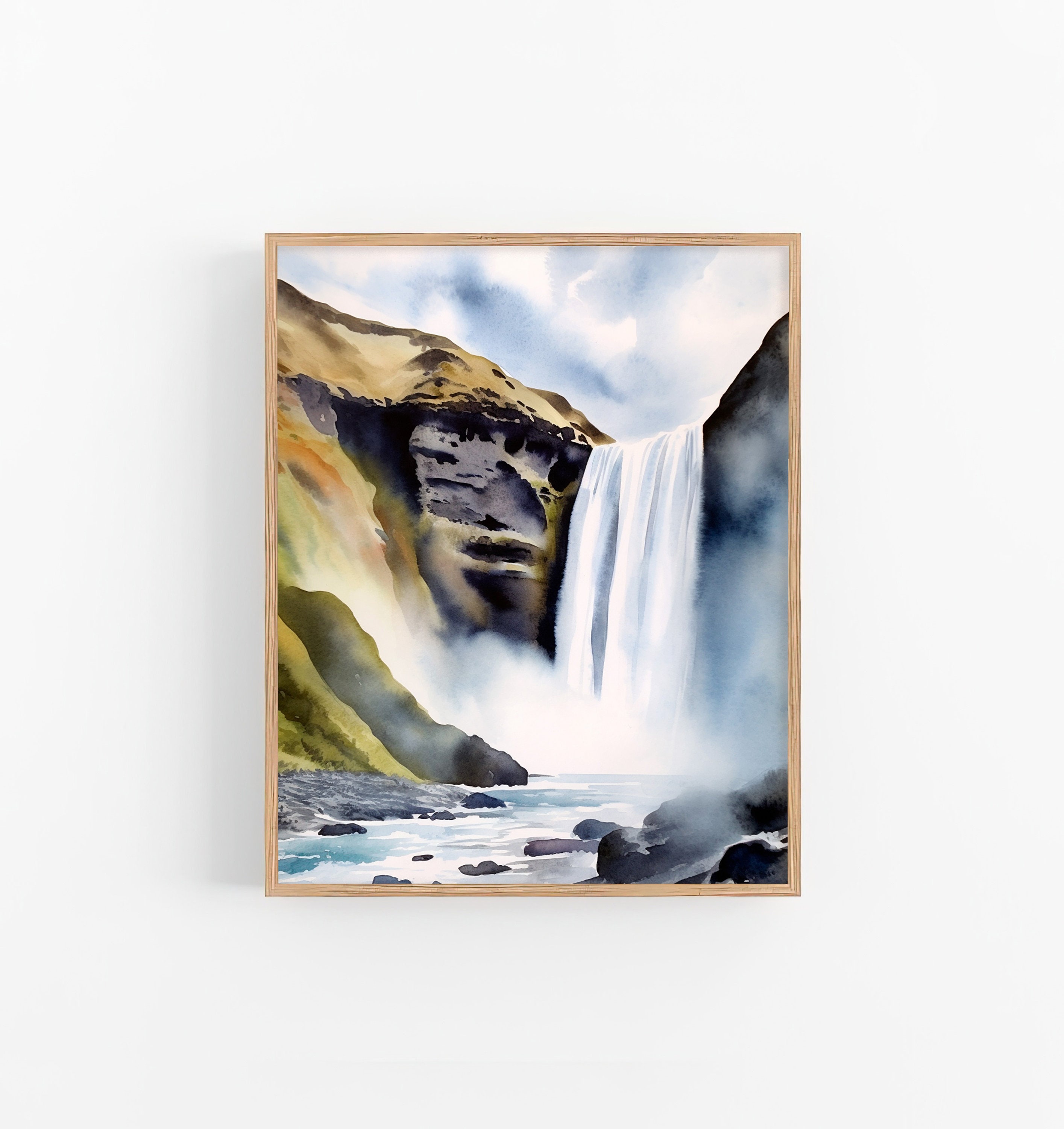 Skogafoss Fall Watercolor Art Print Iceland Landscape Travel Art Poster ...