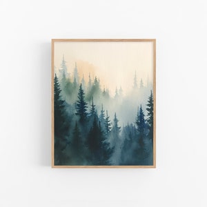 North Cascades Pine Forest Aquarell Kunstdruck Washington Misty Forest Kunstwerk grün grau Kunst Poster