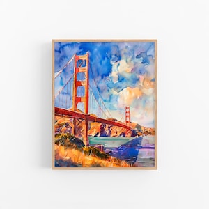 Golden Gate Bridge Watercolor Art Print San Francisco Cityscape Watercolor Wall Art Decor Travel Poster by FeelingPrints