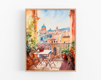 シチリア産 絵画 アートポスター】シチリア島 タオルミーナの街角（作品No.382