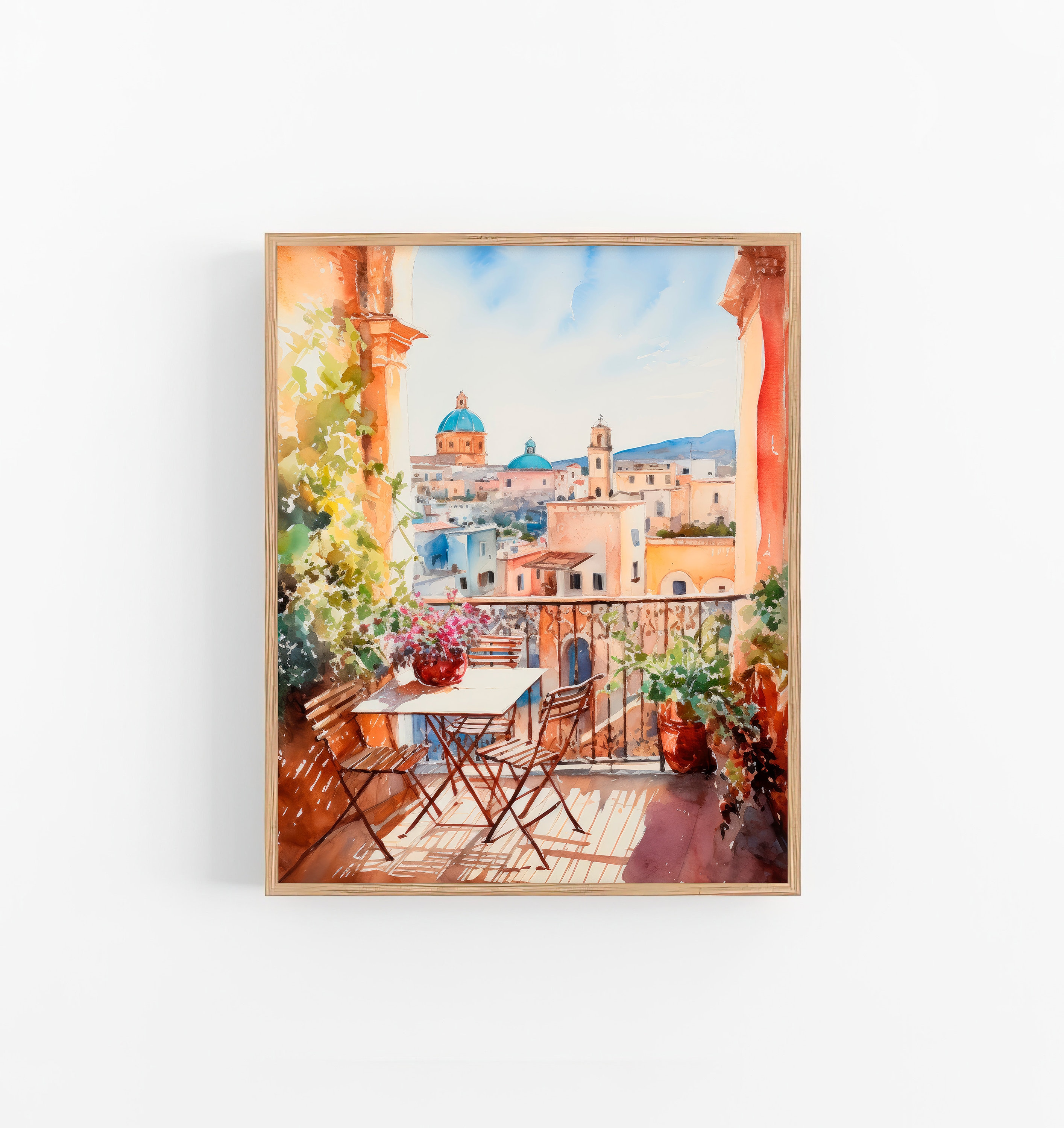 シチリア島の絵画 イタリア 水彩画 アートプリント 都市景観 アート