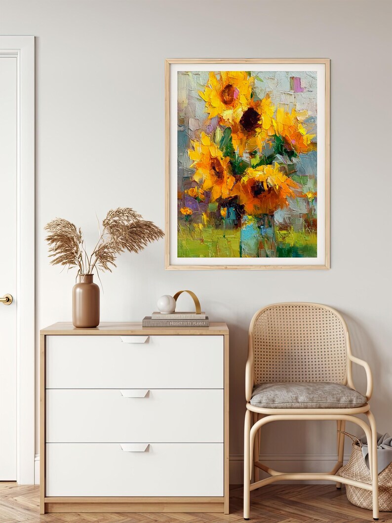 Sunflowers Canvas Oil Painting Abstract Impasto Floral Wall Art Print ...