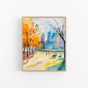 Central Park Watercolor Print Autumn in New York City Wall Art Urban Landscape Watercolor Painting Gift by FeelingPrints