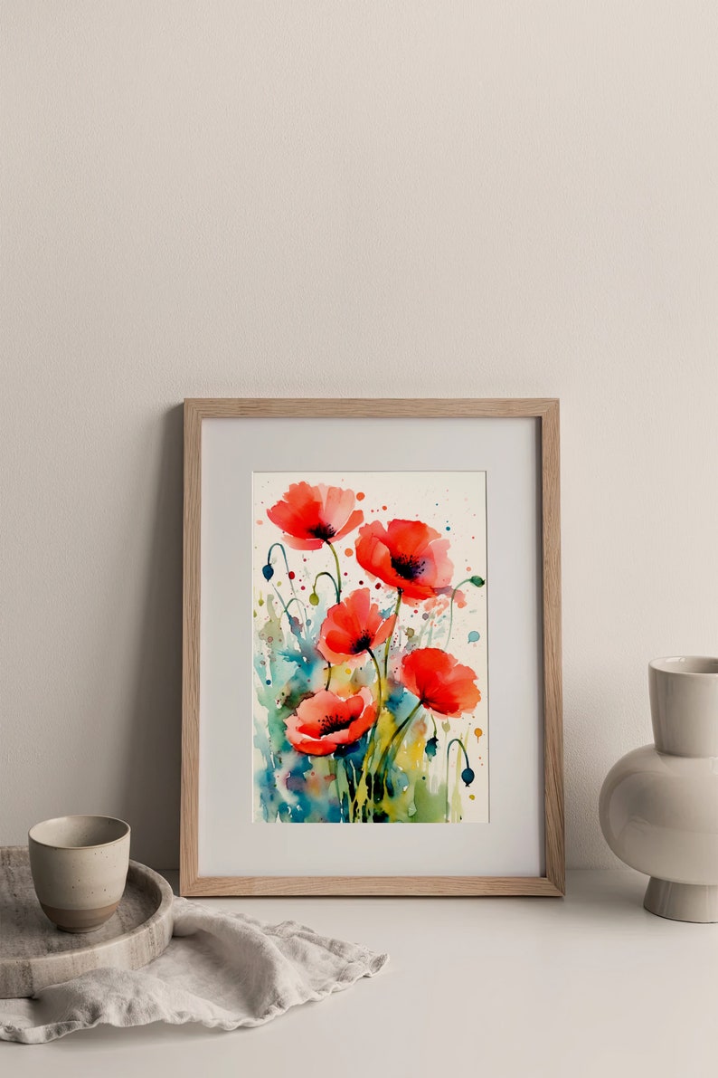 Red Poppy Flowers Watercolor Art Print Floral Artwork Farmhouse Wall ...