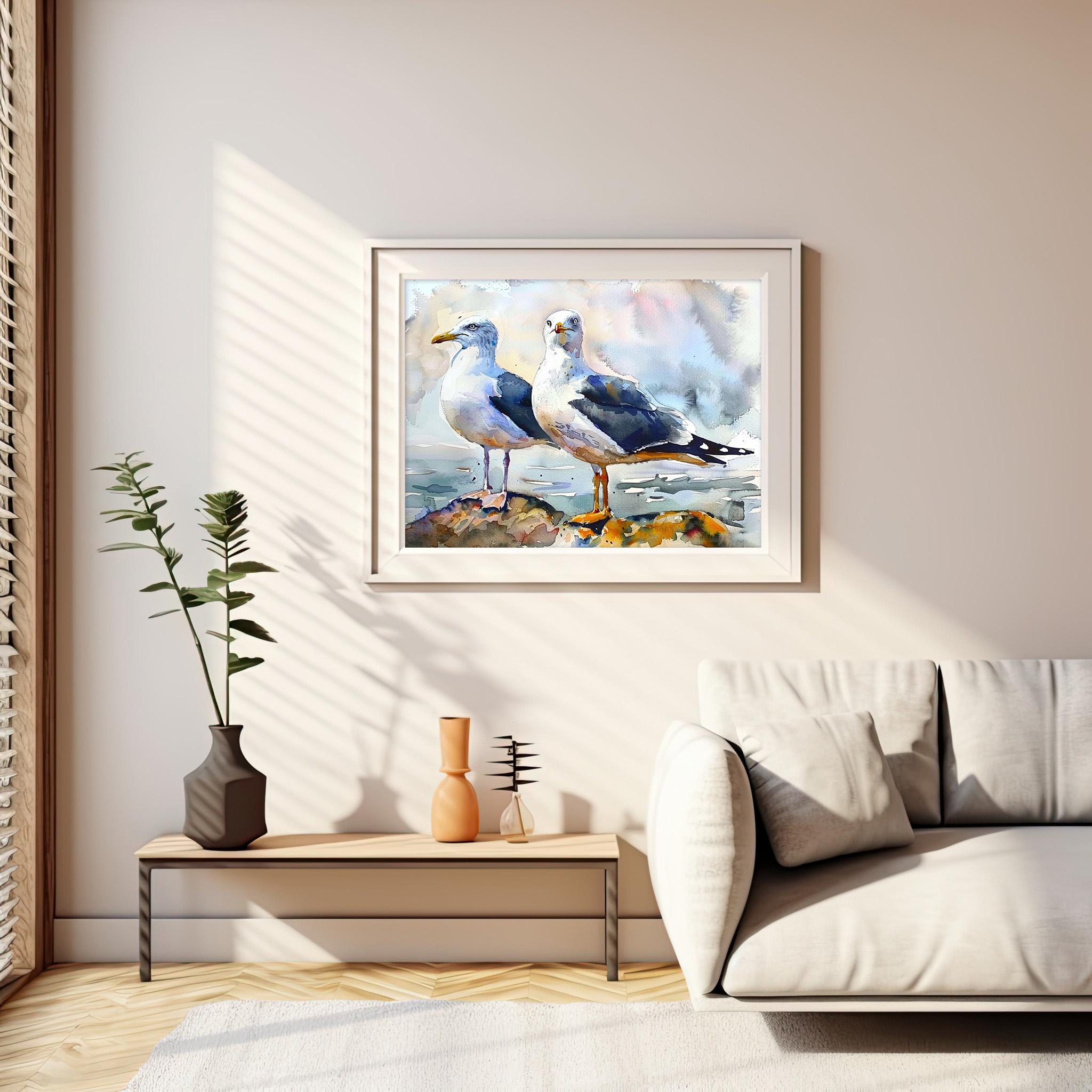 Seagull Art Print Birds Watercolor Painting Seabirds Wall Art Print ...
