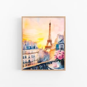 Paris Watercolor Painting France Breakfast Watercolor Art Print Eiffel Tower Wall Art Decor Nursery Wall Art Gifts by FeelingPrints