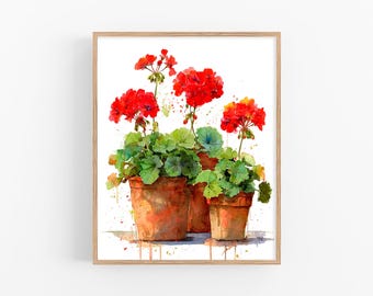 ゼラニウムの水彩画 - Etsy 日本
