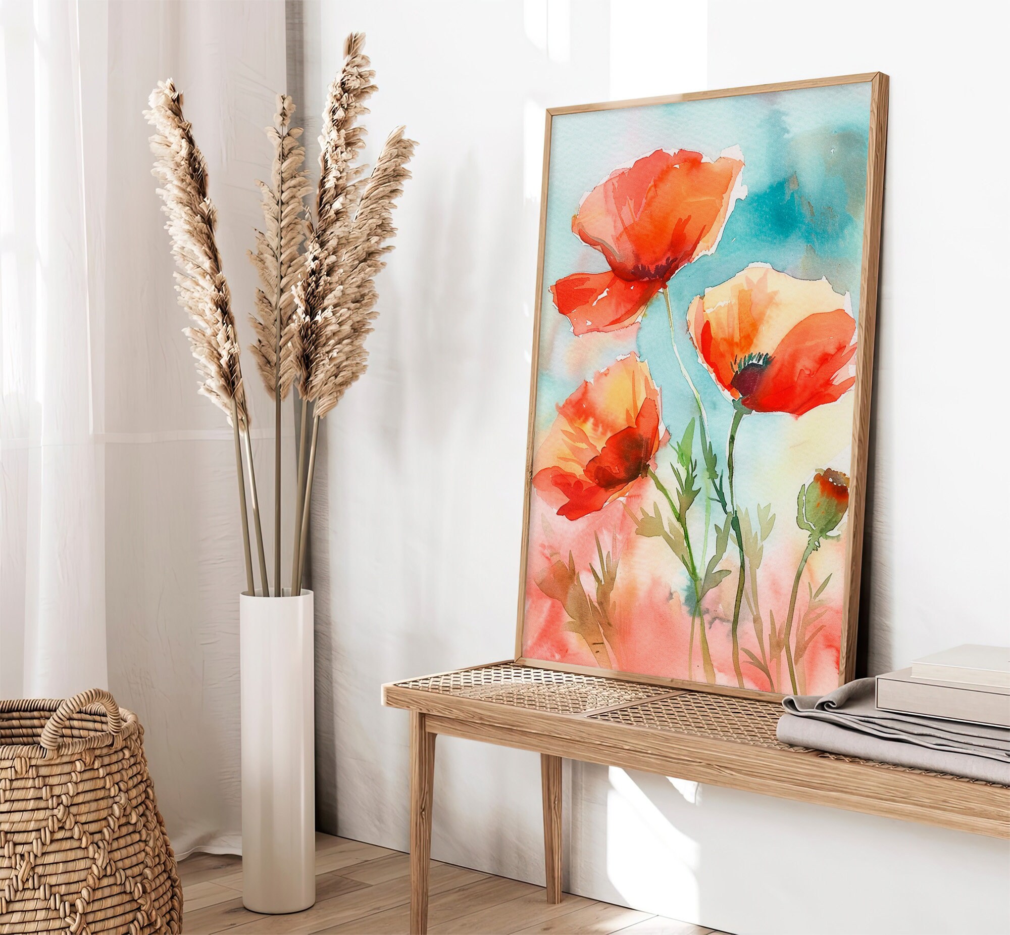 Red Poppy Watercolor Art Print Floral Artwork Rustic Wall Art Print ...