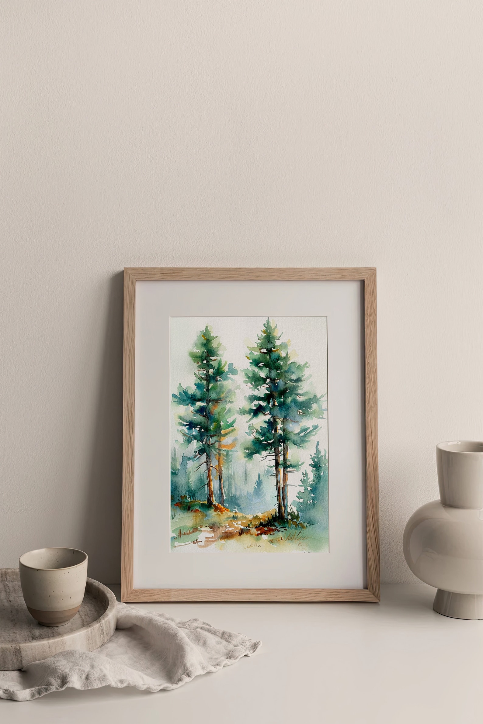 Pine Trees Art Print Colorado Foggy Forest Evergreen Trees Watercolor ...