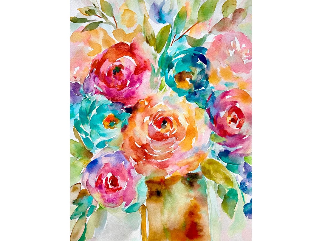 Rose Bouquet Watercolor Painting Art Print Floral Wall Art Rose Flowers ...