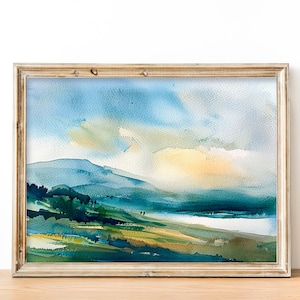 Mountain Lake Watercolor Art Print Glacier National Park Painting Landscape Artwork by FeelingPrints
