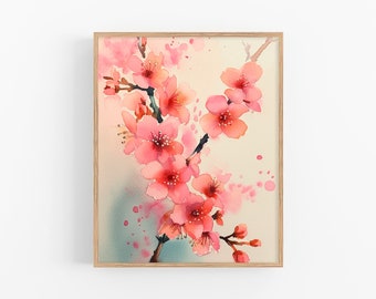 日本庭園の水彩画：桜と桜池の風景 - Etsy 日本