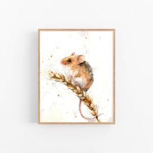 Harvest Mouse Watercolor Print Cute Animal Wall Art Nursery Decor Field Mouse Painting Whimsical Nature by FeelingPrints