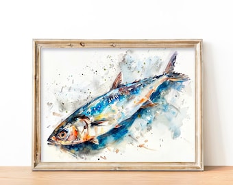 Sardine Art Print Fish Watercolor Painting Kitchen Wall Art Decor Gifts for Him by FeelingPrints